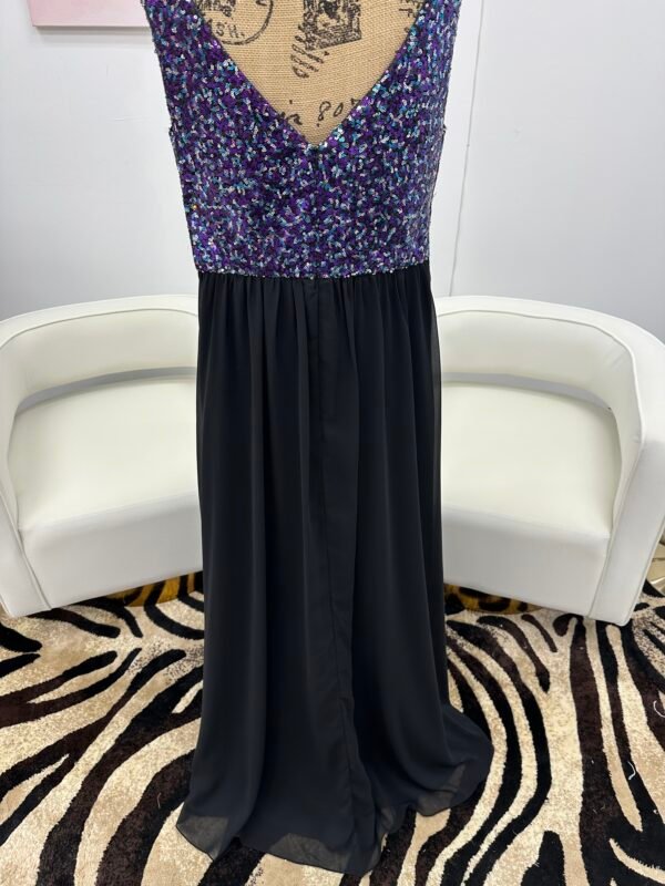Ladivine champagne sequin feather spaghetti strap mini with side slit dress  - Image 3